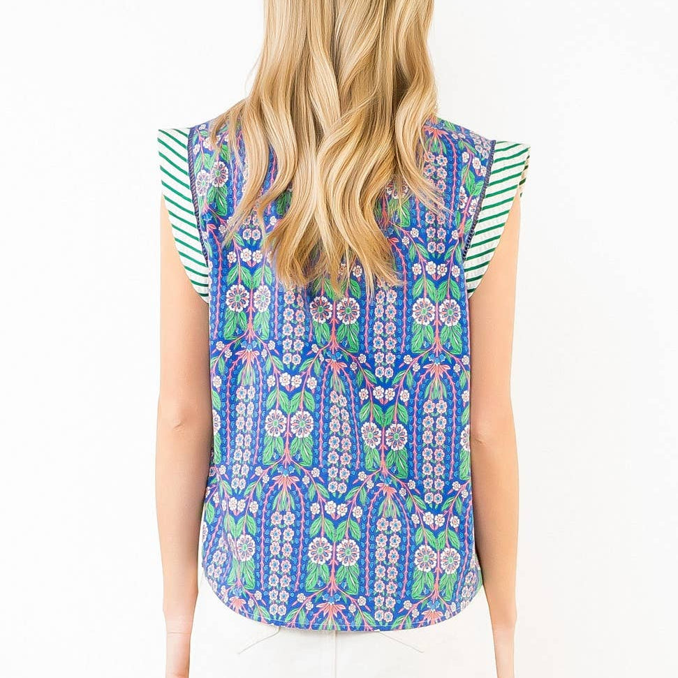 Short Sleeve Floral Pattern V-Neck Top