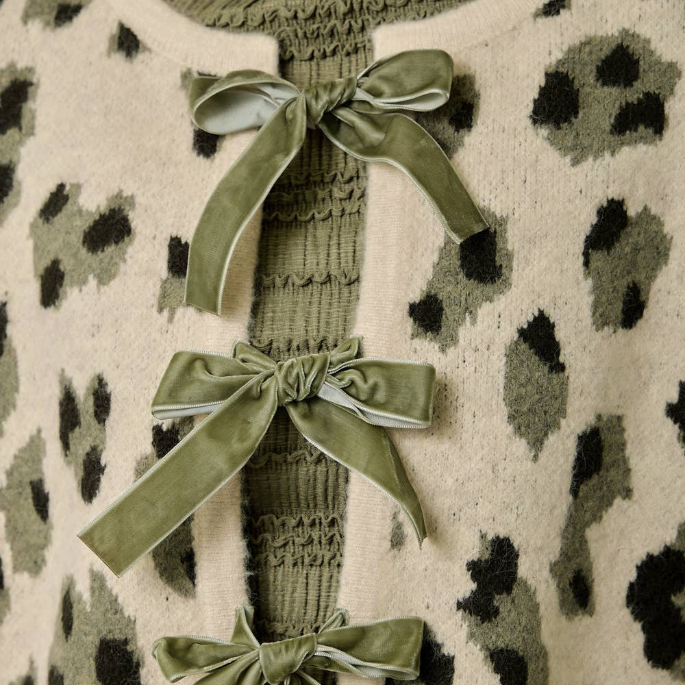 Front Bow Tied Leopard Cardigan