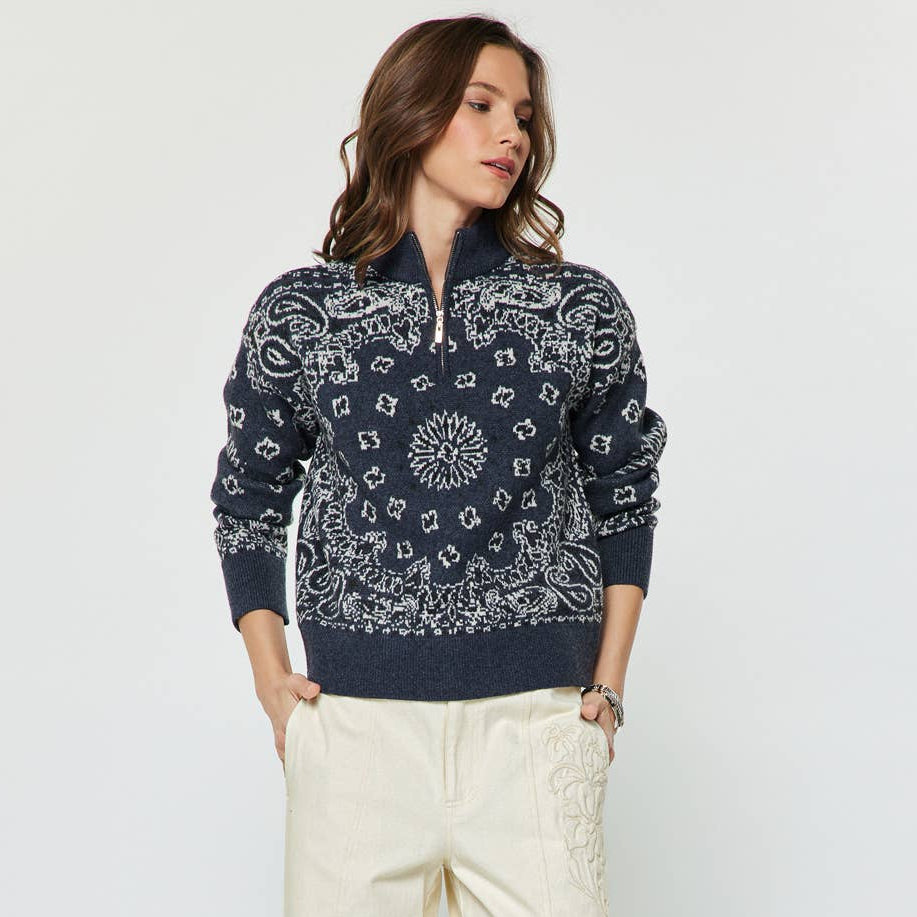 Paisley Half Zip-up Sweater
