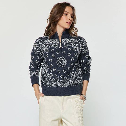 Paisley Half Zip-up Sweater
