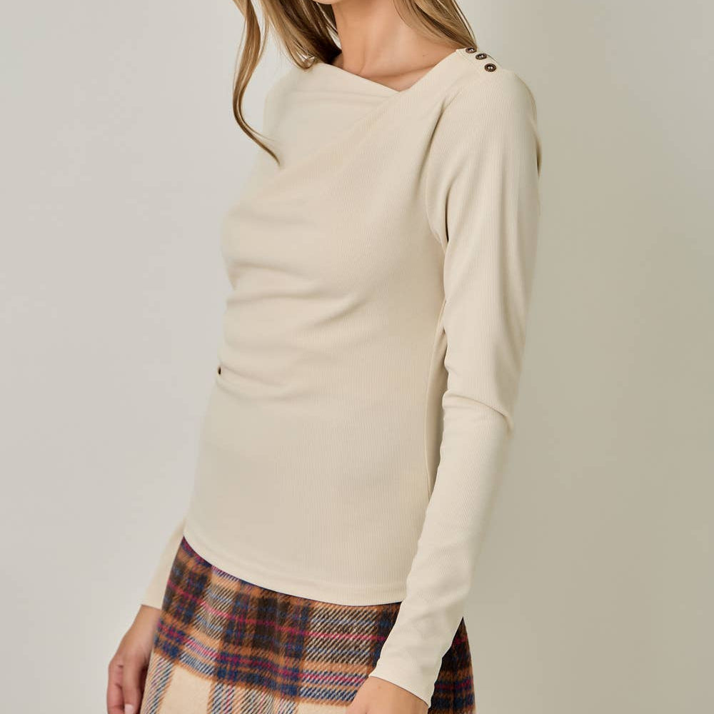 Asymmetrical Draped Ribbed Top
