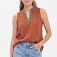 Contrast Trim Split Neck Sleeveless Top