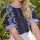 Navy Stripe Ruffle Detail Floral Printed Top