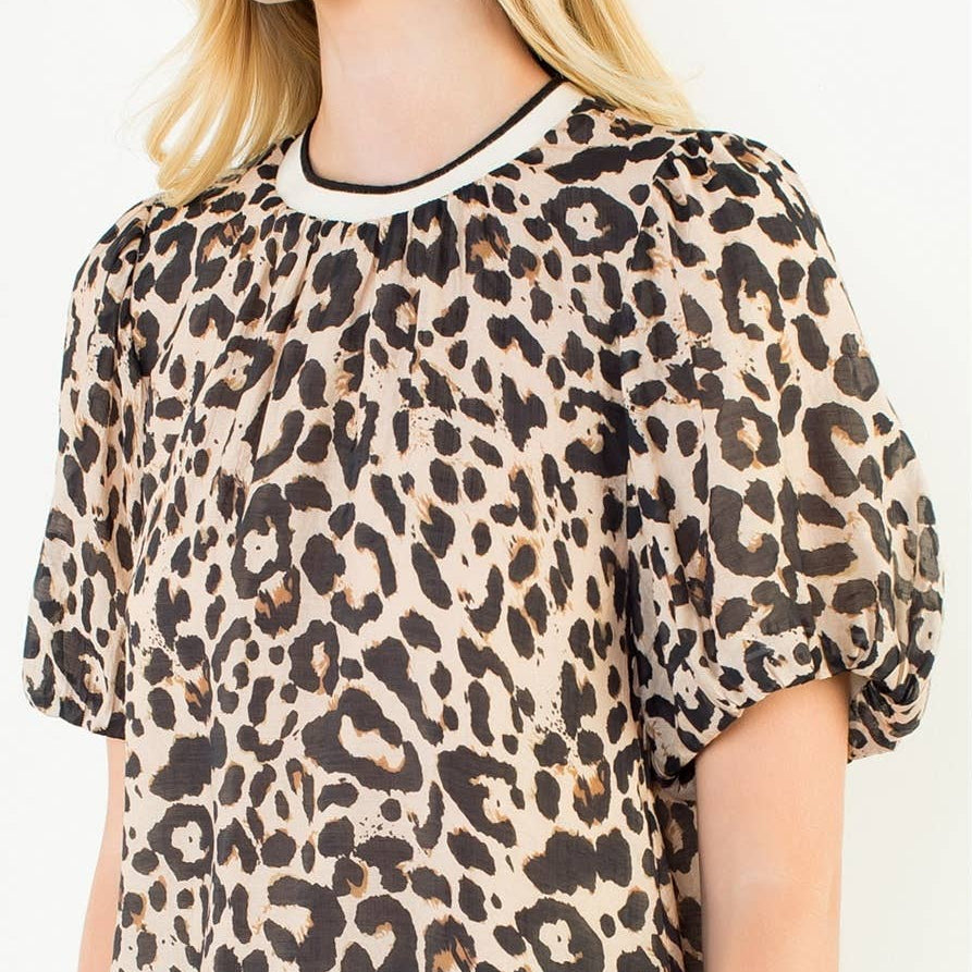 Flowy Puff Sleeve Animal Print Top