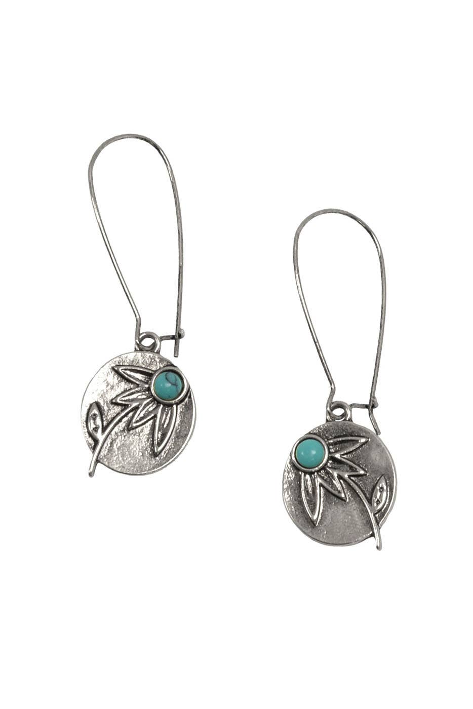 Silver Retro Blue Daisy Pendant Hoops