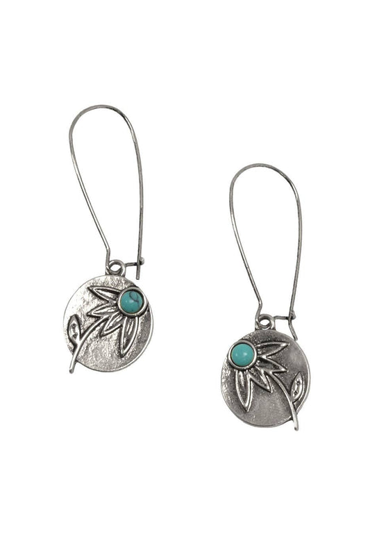 Silver Retro Blue Daisy Pendant Hoops