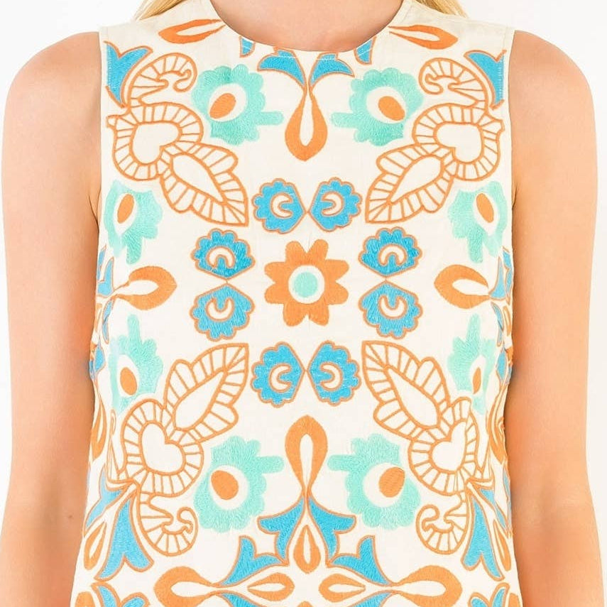Shift Floral Embroidery Detail Dress