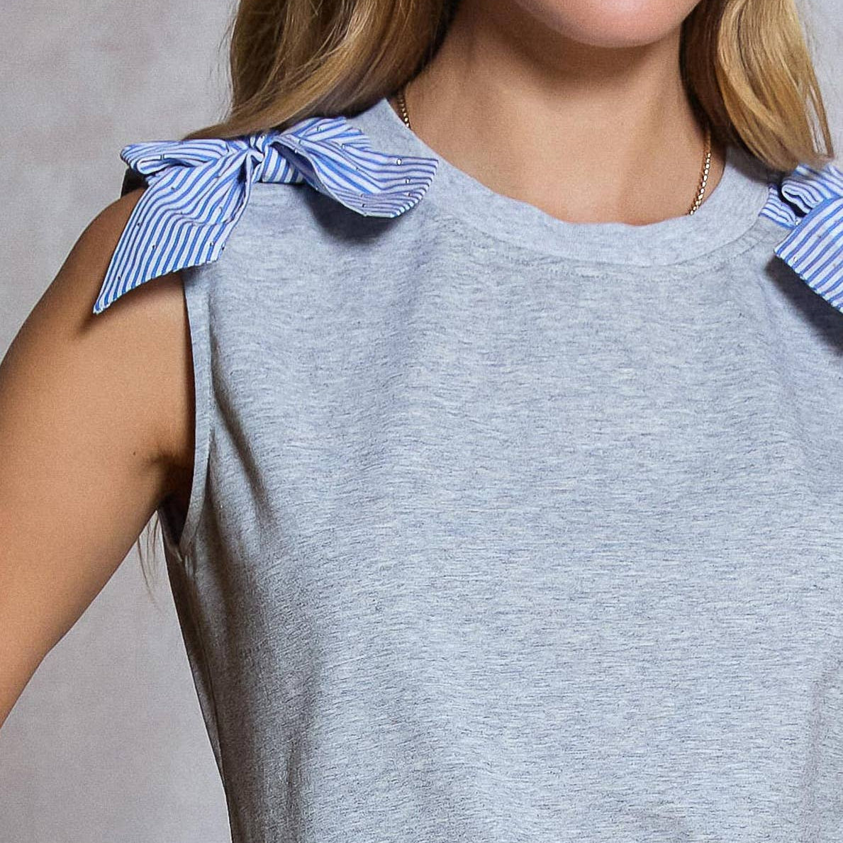 Gray Bow Shoulder Sleeveless Top