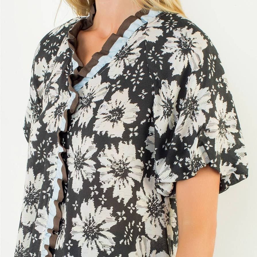 Puff Sleeve Floral Print Top