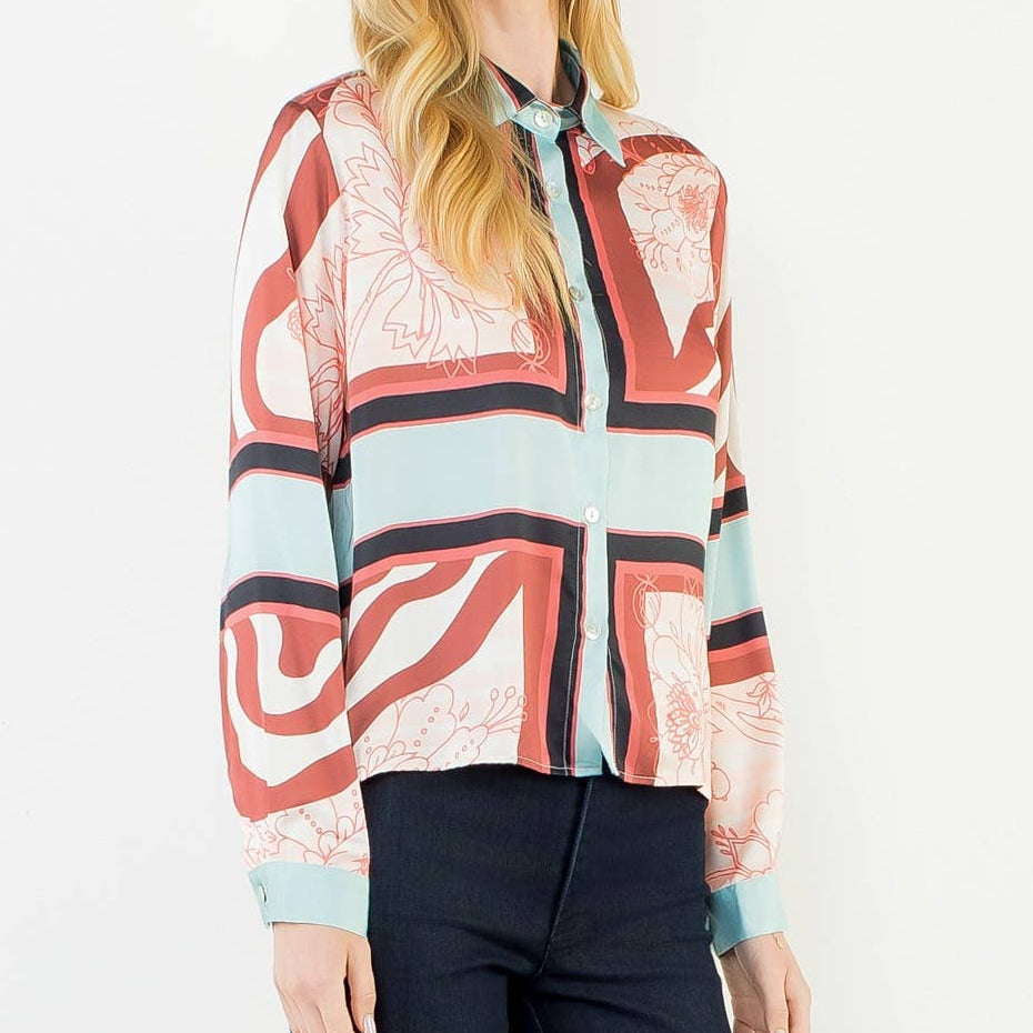 Satin Long Sleeve Pattern Top