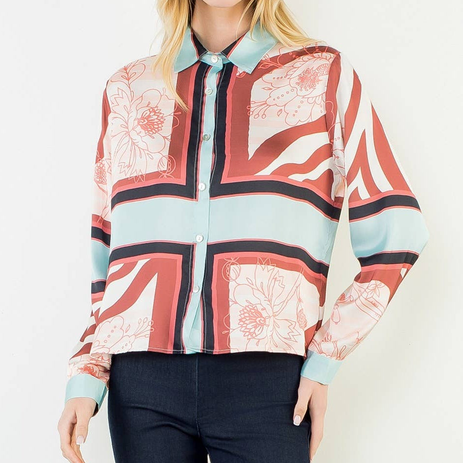 Satin Long Sleeve Pattern Top