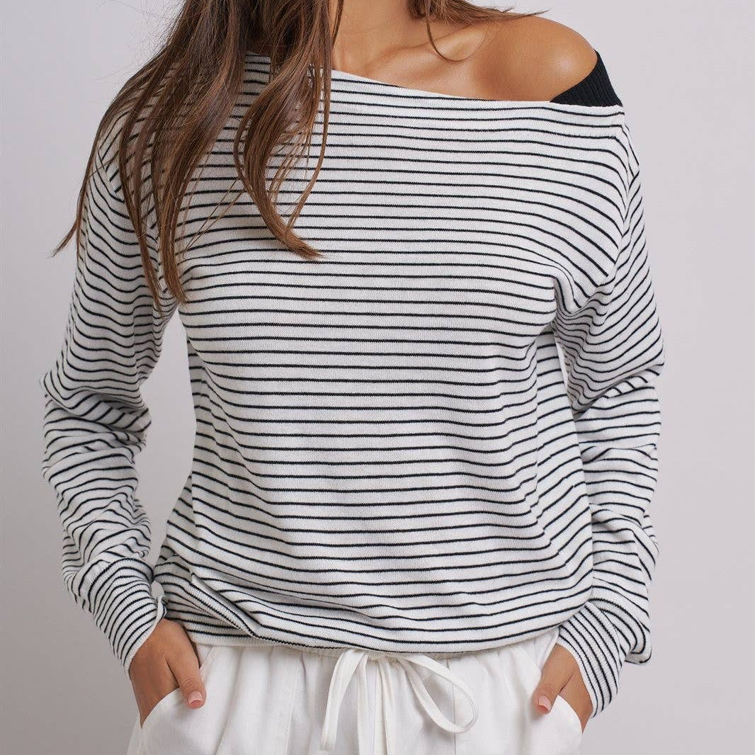 Asymmetrical Striped One-Shoulder Top