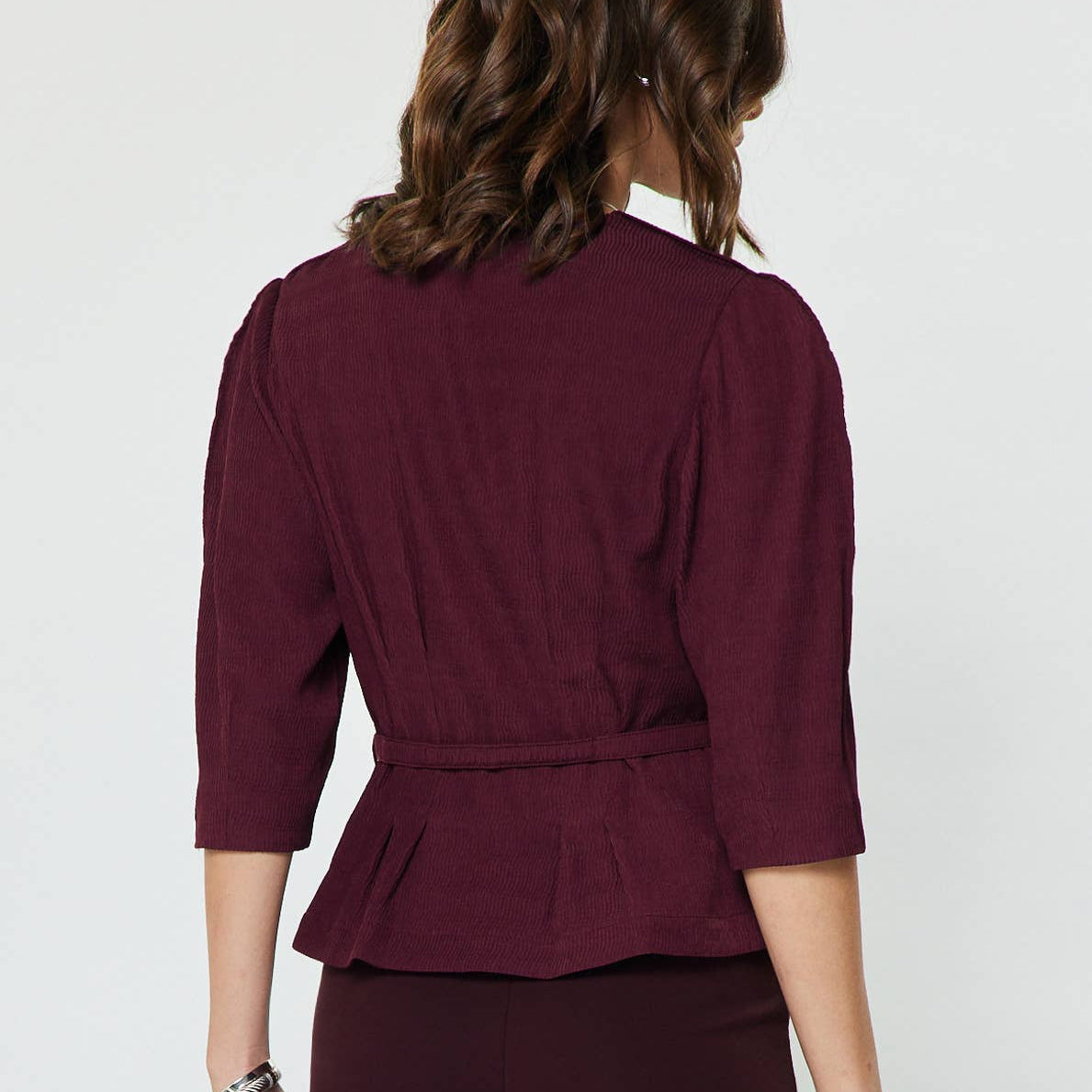 Textured Belted 3/4 Sleeve Top