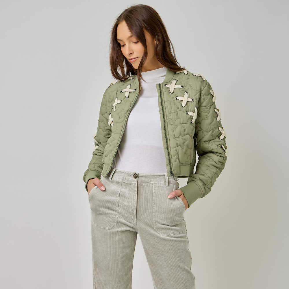 Lace Up Star Bomber Jacket
