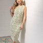 Striped Band Floral Crochet Midi Dress