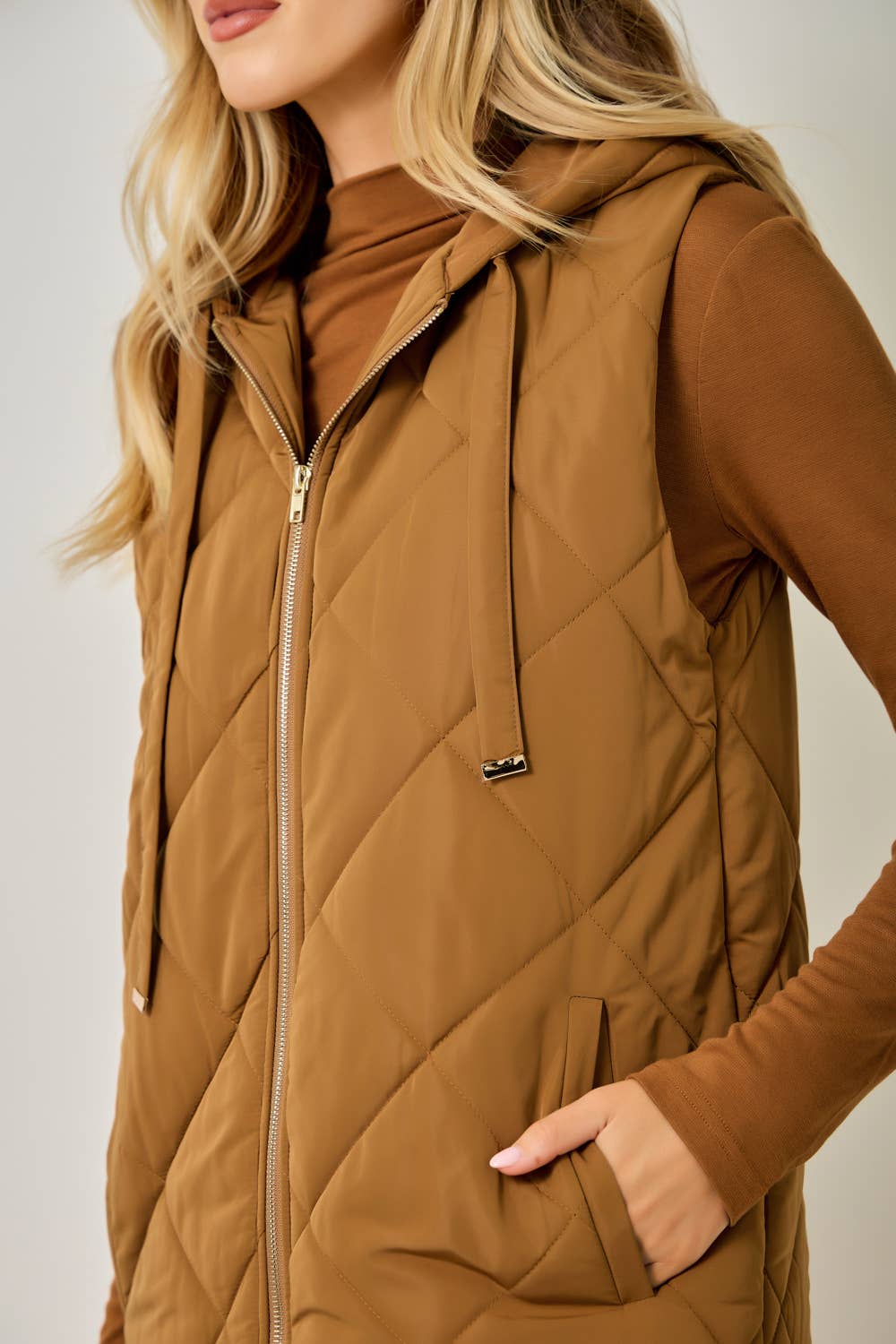 Quilted Puffer Long Hoodie Vest