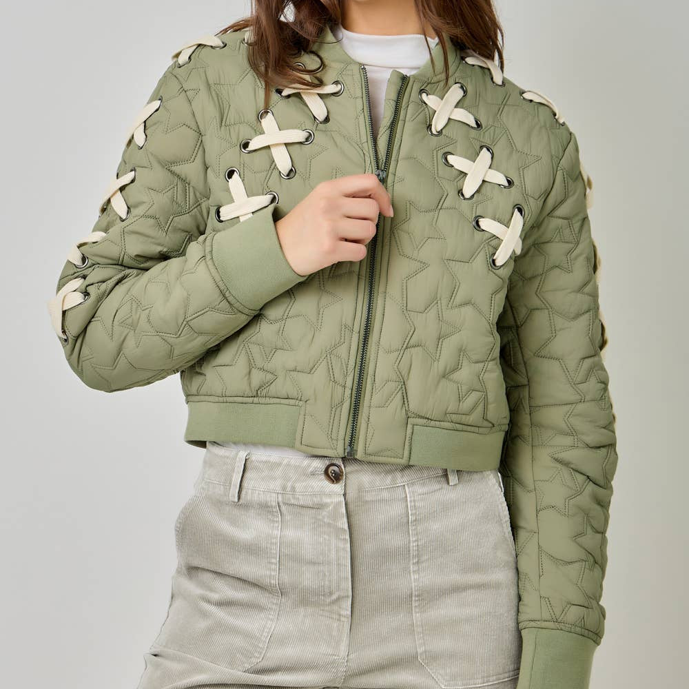 Lace Up Star Bomber Jacket