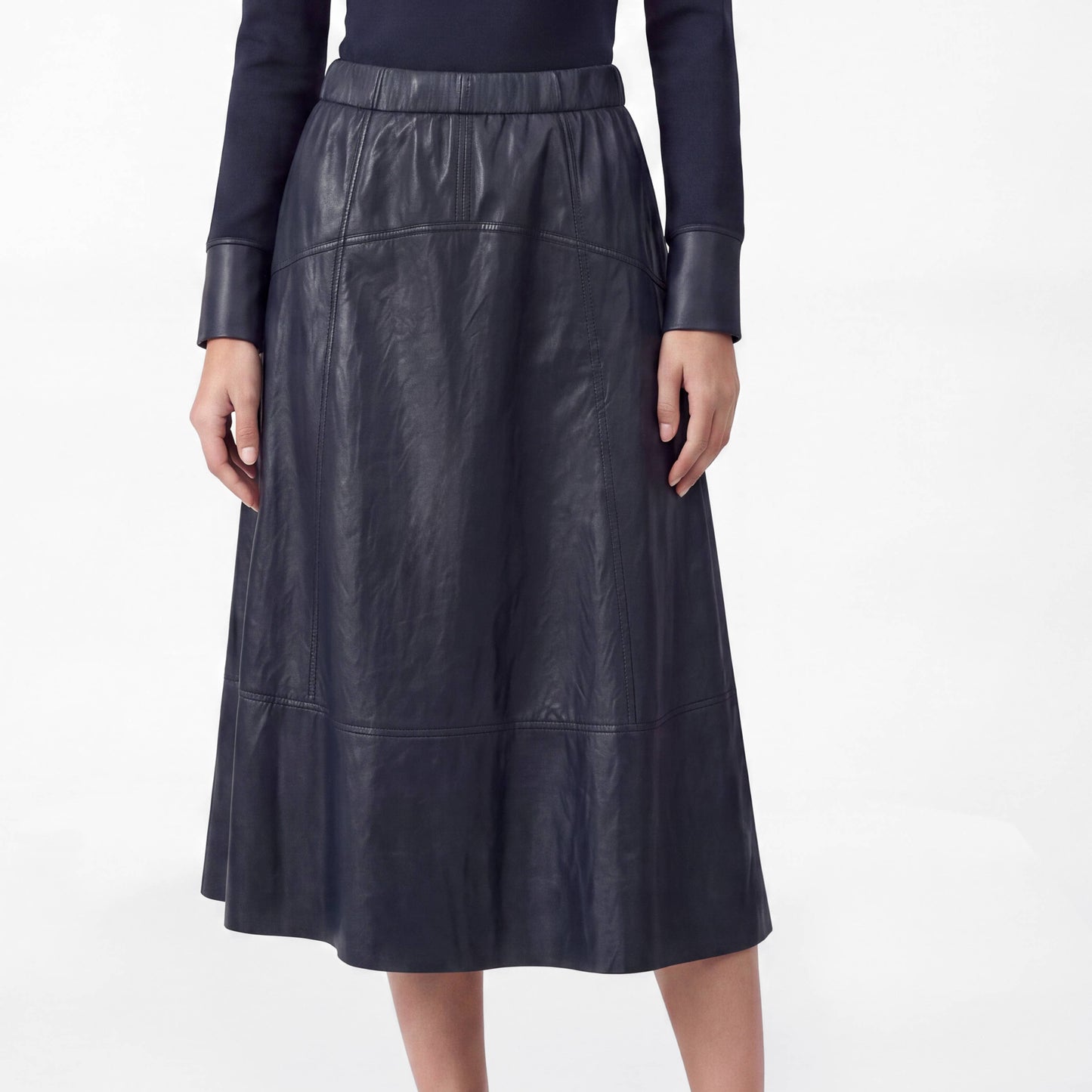 Faux Leather A-Line Midi Skirt
