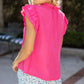 Pink Tassel Front Tie Ruffle Detail Top