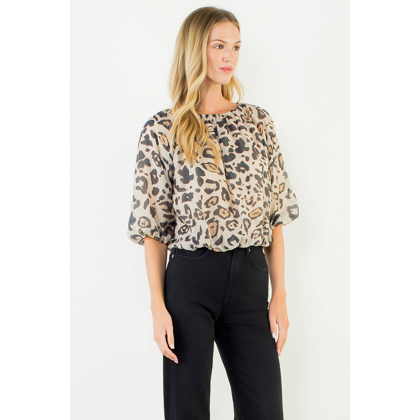 Animal Print Puff Sleeve Top