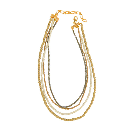 Neutral Beaded 4 Row Necklace
