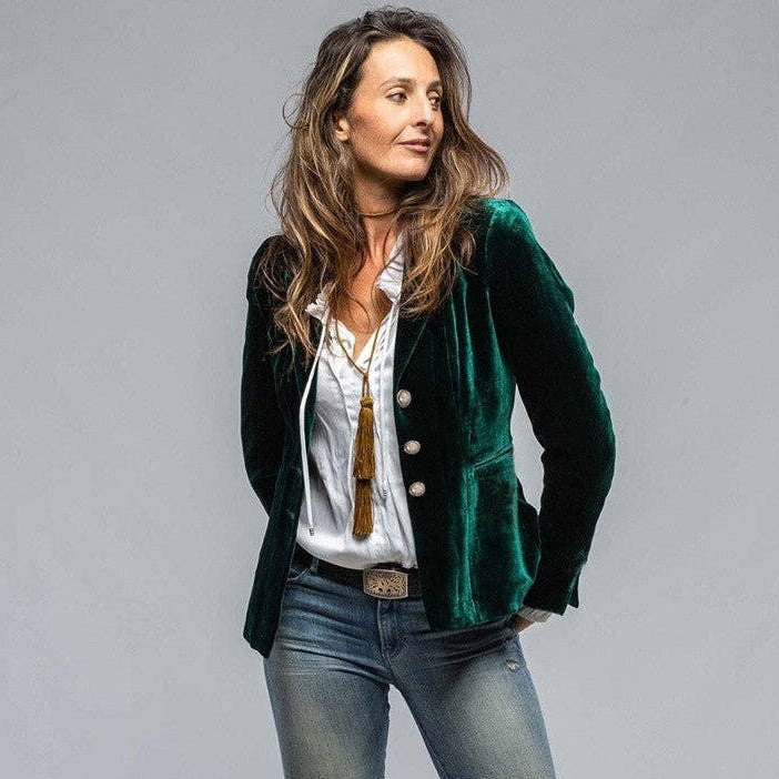 Short Velvet Blazer In Emerald