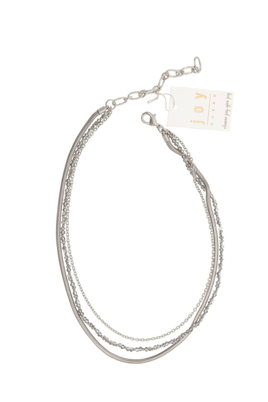 Silver 3 Row w/ Grey Bead Necklace