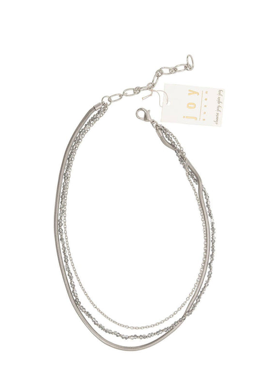 Silver 3 Row w/ Grey Bead Necklace