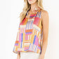 Sleeveless Ruffled Neck Pattern Top