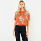 Orange Short Sleeve Loose Floral Top