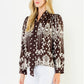 Tie Neck Long Sleeve Pattern Detail Top
