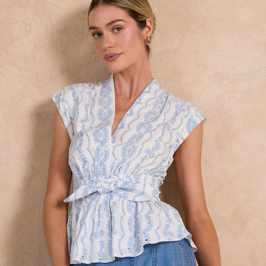 Floral Eyelet V-neck Peplum Blouse