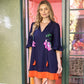 Navy Tassle V-Neck Embroidery Detailed Shift Dress