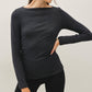 Modal Ribbed Boat Neck Shirred Waist Top