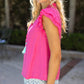 Pink Tassel Front Tie Ruffle Detail Top