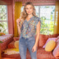 Pleated Sleeve Button Down Floral Printed Top