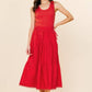 Red Sleeveless Knit Tank Poplin Skirt Dress