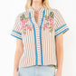 Striped Floral Embroidery Top