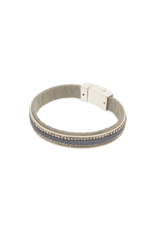 Blue and Silver Leather w/Crystal Bracelet