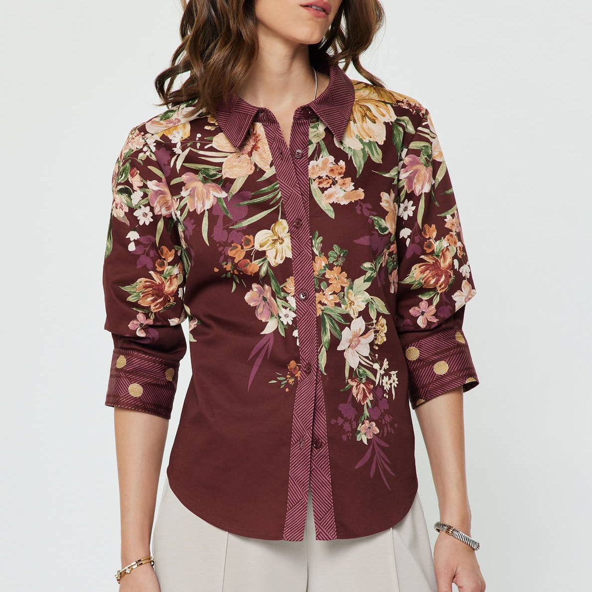 Floral Printed 3/4 sleeve Button-down Shirts