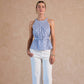 Stripe Star Print Belted Halter Top