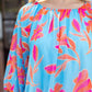 Blue Puff Sleeve Flowy Flower Blouse