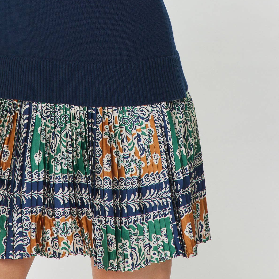 Tile Print Woven Combo Sweater Dress