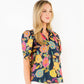 Short Sleeve Navy Floral Pattern V-Neck Top
