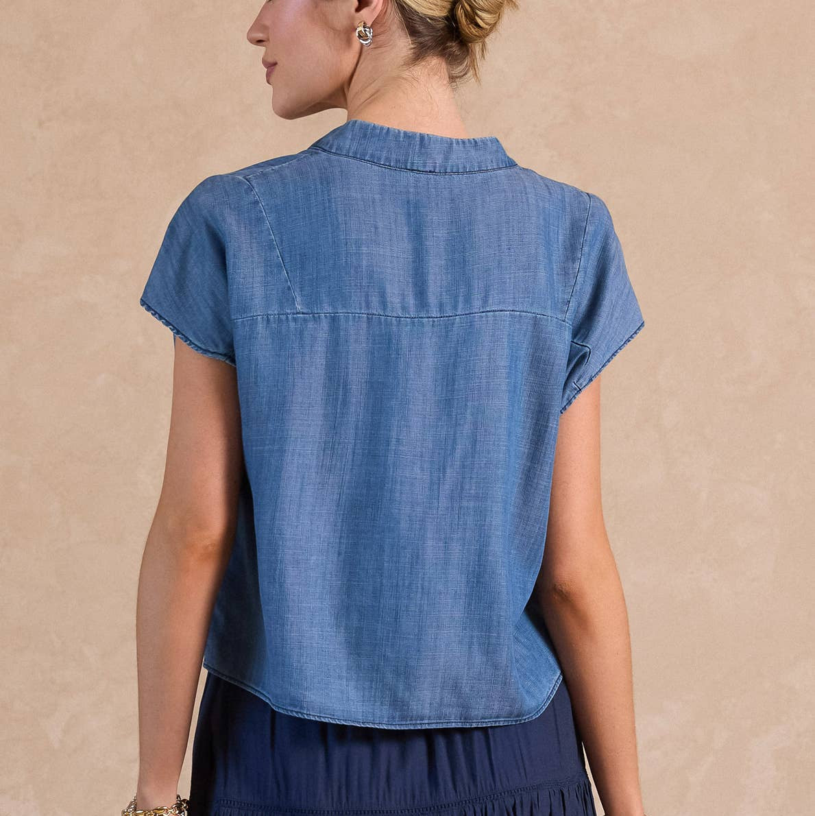 Chambray Boxy Cropped Top