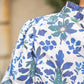 Quarter Button Round Yoke V-Neck Floral Print Top