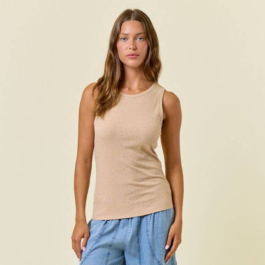 Rhinestone Ribbed Racer Tank