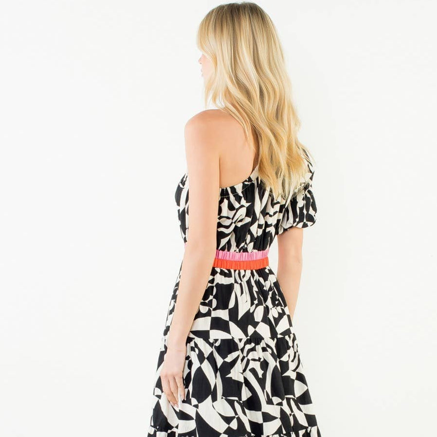 One Shoulder Pattern Detail Maxi Dress