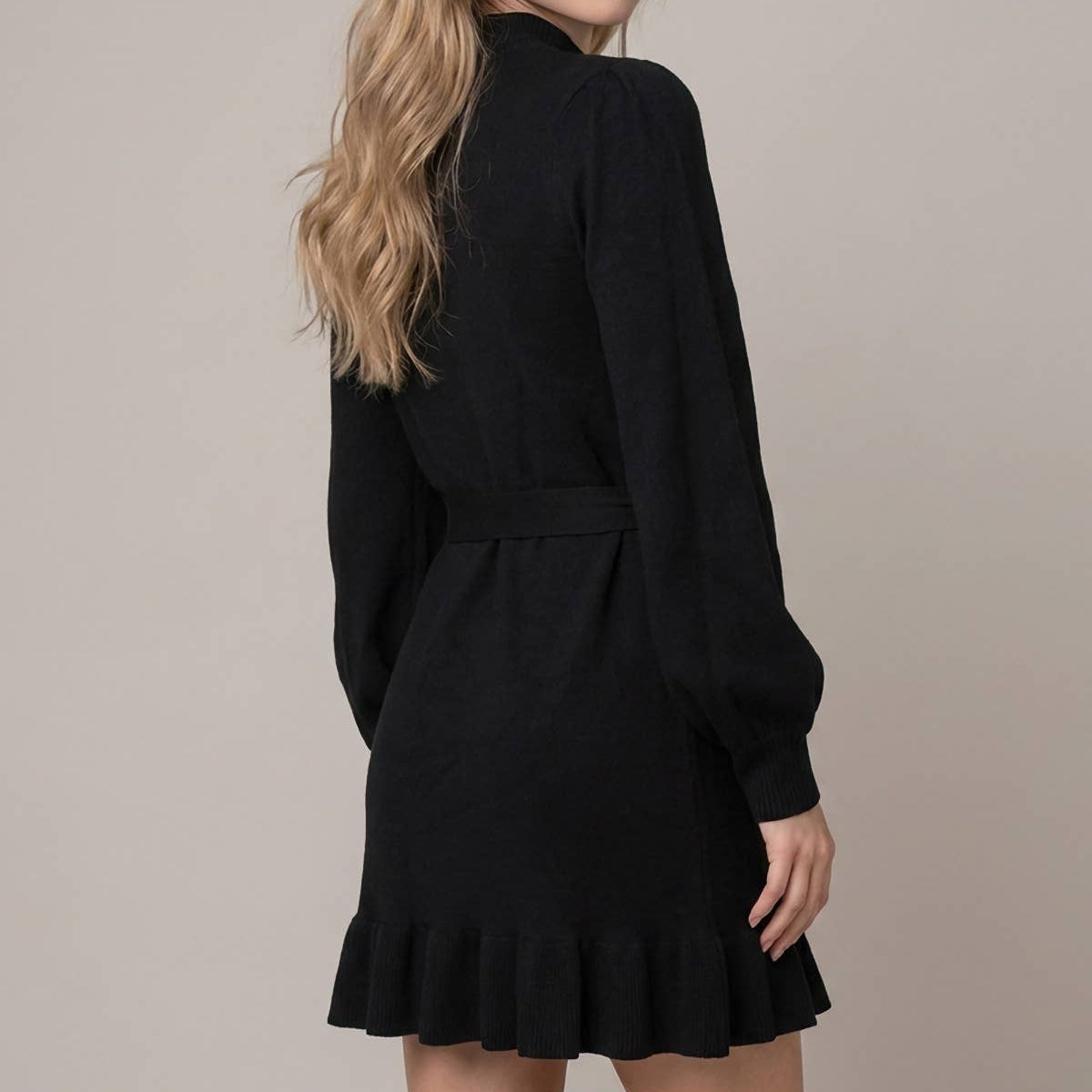 Mock Neck Ruffle Bottom Dress