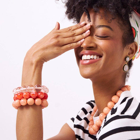 Cece Large Resin Bead Bracelet Coral